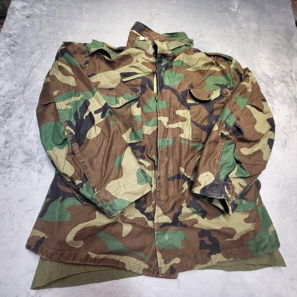 Vintage M-65 Field Coat Jacket Mens Large Regular Camo Woodland US Army 90s - Picture 1 of 9